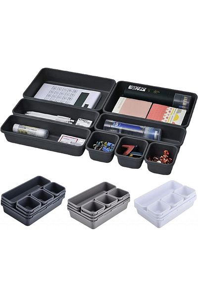 Booaee Set of 16 Booaee organizer boxes, plastic, dark gray