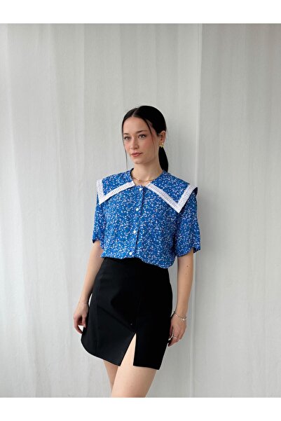 Retrobird Cămașă cu guler pentru păpuși albastră pentru femei