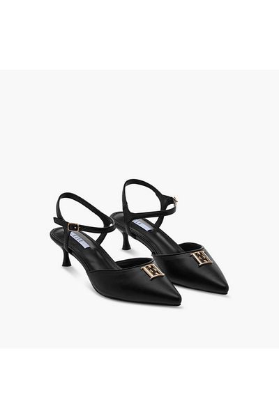 ELLE Women's Monogram Print Pointed Toe Sandals with Kitten Heels