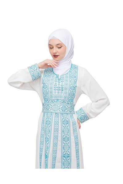 Zaytoon ®   Palestinian Traditional Embroidered Women's White Dress