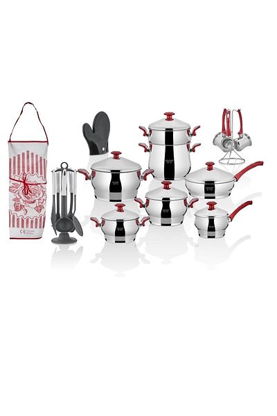 Bonera Monza 25-Piece 18/10 Steel Pot Set with Induction Base Loop, Gloves and Ladle Set as a Gift