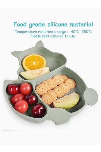 COOYA 8 PCS Baby Feeding Set, Food-Grade Silicone, Squirrel Baby Cutlery and Plates Set, Non-slip (Grey)