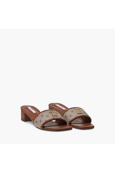 ELLE Women's Monogram Print Slip-On Sandals with Block Heels