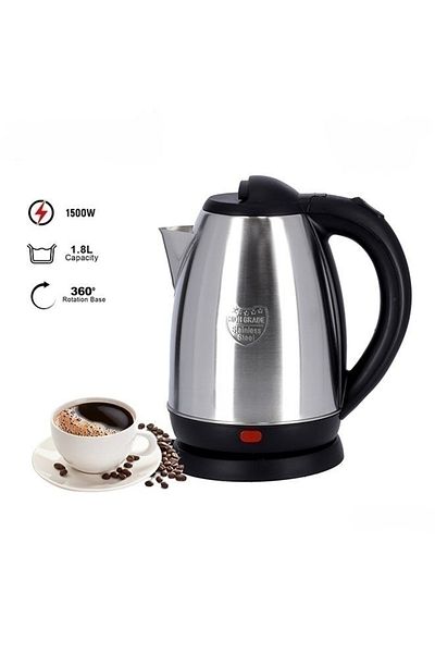 COOYA Stainless Steel Electric Kettle with 360-Degree Rotation Base, Auto Safety Off, 1.8 L 1500 W Silver