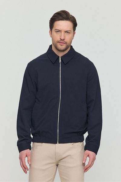 STONCS Men's Navy Blue Cotton Shirt Collar Jacket