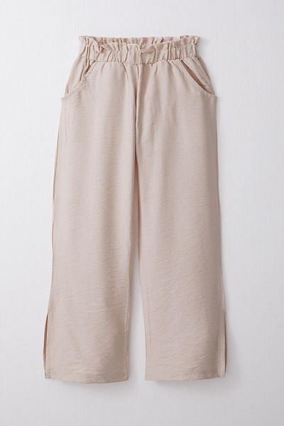 Breeze Beige Girl's Trousers 8-14 Years, Elastic Waist with Slits on the Sides