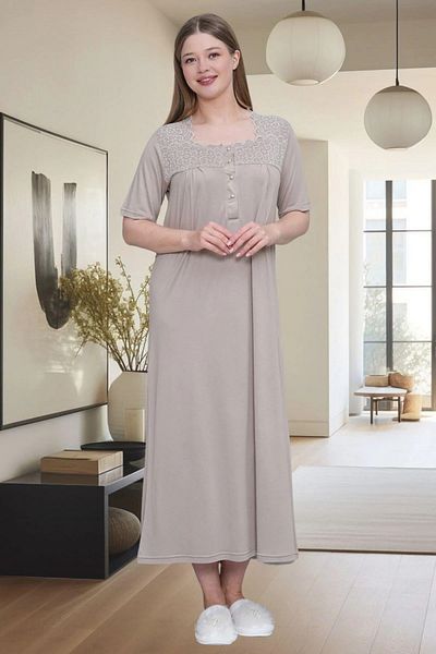 BEYVİP Women's Mink Lace Detailed Large Size Nightgown