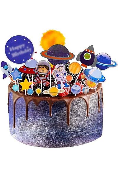 Jiuwtence Set of 21 Cake Decorations, Astronaut Theme, Paper, Multicolor