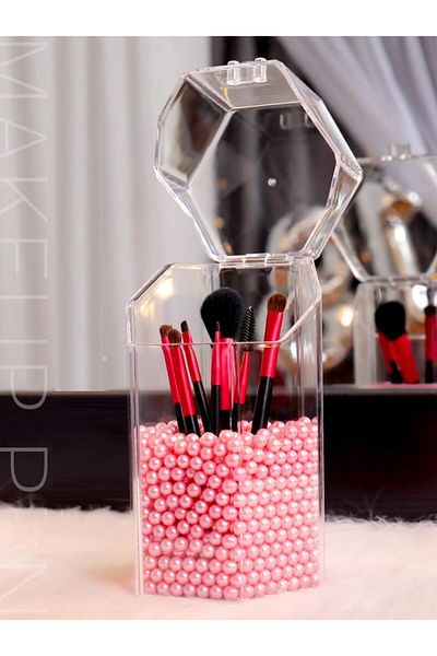 YANROO YANROO hexagonal cosmetic organizer, acrylic, transparent/pink