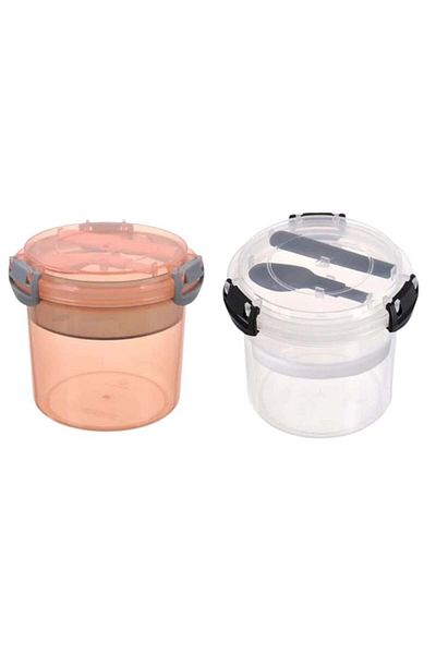 Iginoa Set de 2 caserole cu tacamuri pentru pranz Iginoa, roz/alb, plastic, 600 ml, 10,7 x 11,8 cm
