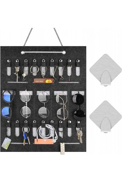 Hinsarcd Wall Organizer for Keys/Glasses, Felt, Black, 40 X 50 Cm