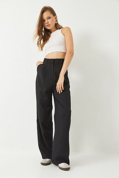 Bianco Lucci Women's High Waist Single Pleated Pocket Detailed Palazzo Trousers 3244 60283059