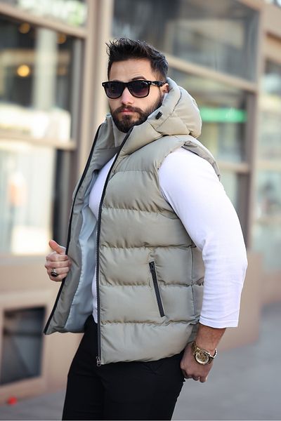S&M CLOTHİNG New Season Men's Waterproof Hooded Puffy Vest
