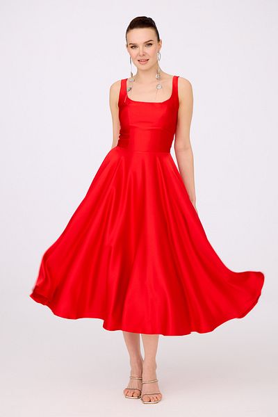 Carmen Red Backless Midi Satin Evening Dress