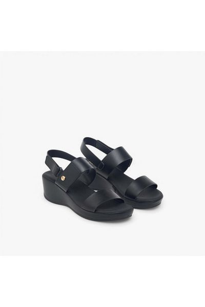 Paprika Solid Open Toe Wedge Heel Sandals with Hook and Loop Closure