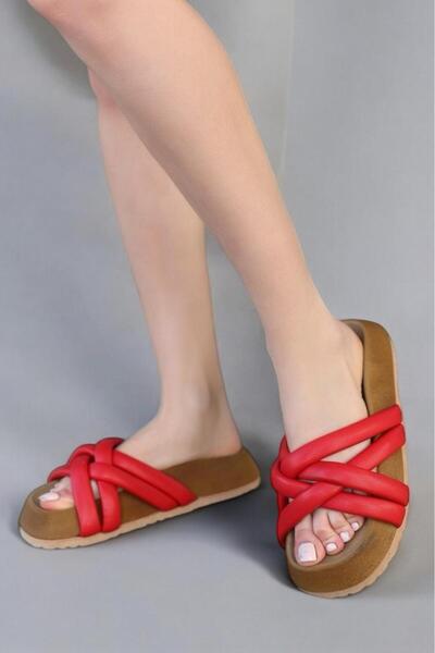 Melissa Boutique Women's Red Banded Comfortable Sole Skin Slippers