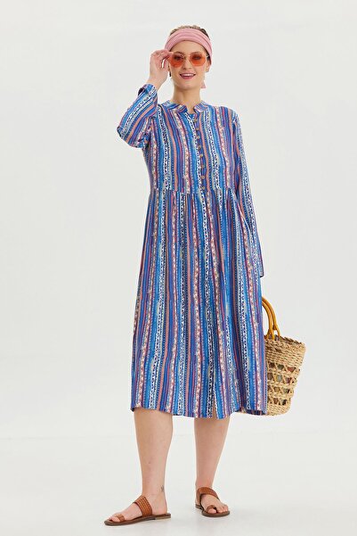 Los banditos Bisiklet Yaka Düğme Detaylı Uzun Kolu Elbise