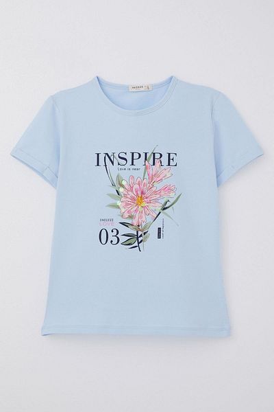 Breeze Girl's T-Shirt Love Themed Sequin Floral Printed 8-14 Years, Light Blue