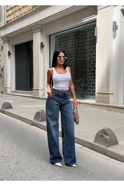 LB Laluna Butik Γυναικείο τζιν ψηλόμεσο παντελόνι Palazzo