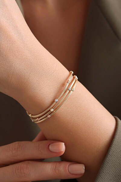 Bayar Gold 14 Ayar Altın Üç Sıra Dorikalı Kalze Bileklik