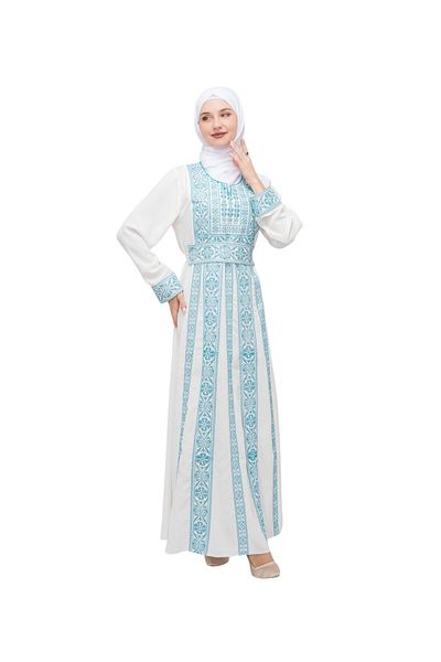 Zaytoon ®   Palestinian Traditional Embroidered Women's White Dress