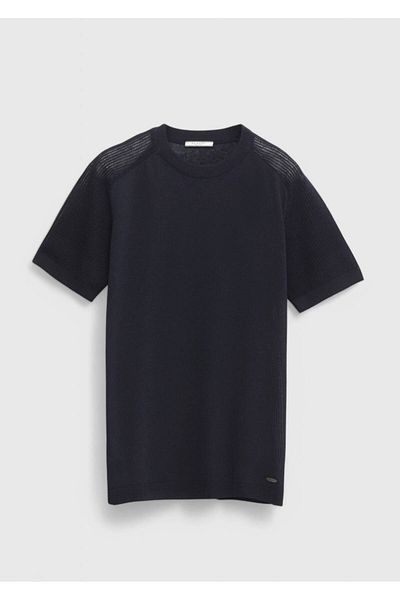 Ramsey Πλεκτό πουλόβερ με λαιμόκοψη Navy Blue Jacquard