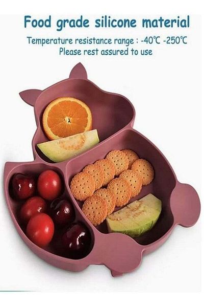 COOYA 8 PCS Baby Feeding Set, Food-Grade Silicone, Squirrel Baby Cutlery and Plates Set, Non-slip (Pink)