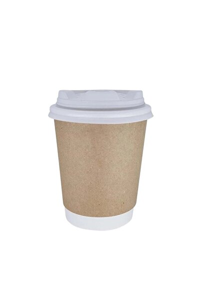 KENT Bencup Double Wall Kraft Cardboard Cups and Lids Set 8 oz White 25 Pcs