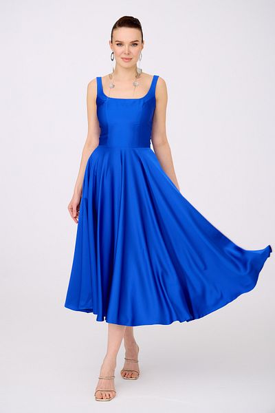 Carmen Saks Back Low-cut Midi Satin Evening Dress