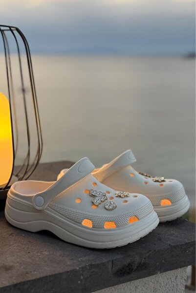 Melissa Boutique Women's Orthopedic Sole Stone Accessory Detailed High Scale Eva Nurse Doctor Slippers