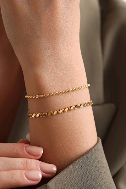 Bayar Gold 14 Ayar Altın Halep ve Halat Kombin Bileklik