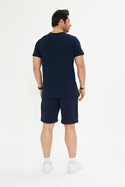 The Champ Clothing Чоловічі бавовняні шорти до колін, синього кольору – зручний крій, з шнурком і двома кишенями.