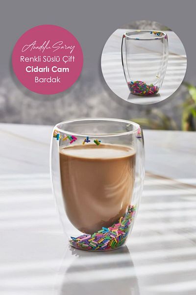 Anadolu Saray Heat Resistant Borosilicate Ornate Double Wall Glass Cup Coffee Presentation Cocktail Glass