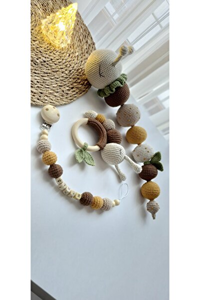 Merveyyyra Uyku Arkadaşı Çıngıraklı Diş Kaşıyıcı ve Emzik Askısı Seti 40cm   ...