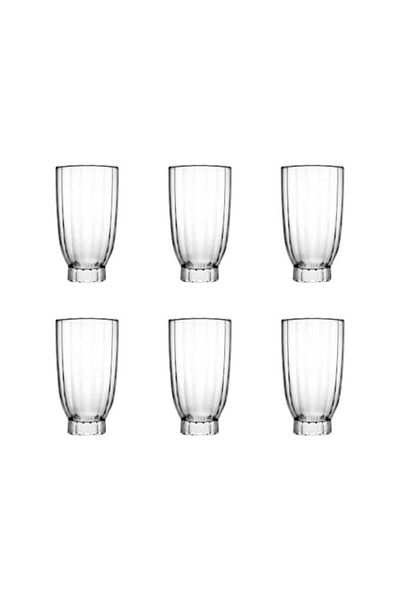 Paşabahçe Amur Juice Glasses, Clear Glass, Striped, 410 ml, 6 Pieces, Pasabahce