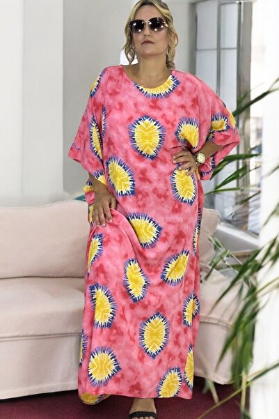 yagmurberen Extra Large Size Cotton Viscose Dress - Crew Neck, Low Sleeve, Size 58-64