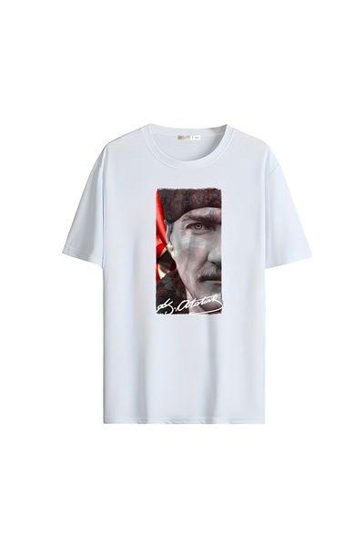 Gölge Store Red White Homeland Love Flag and Atatürk Printed Oversize Unisex T-Shirt 1303