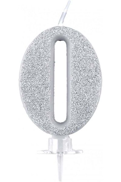 PARTY GO PARTY GO cake candle, number 0, wax, silver, 9 cm