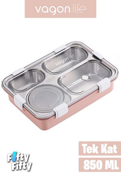 Vagonlife 850ml Large Size Stainless Steel Single Layer Four Compartment Lunch Box with Soup Bowl