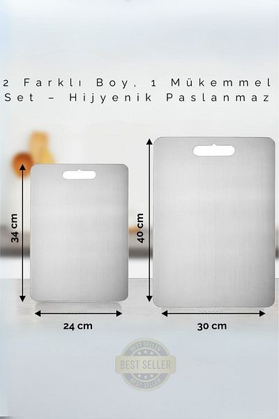 takasat Set of 2 Stainless Steel Cutting Boards - Antibacterial, Durable and Convenient (30X40Cm-24X34Cm)