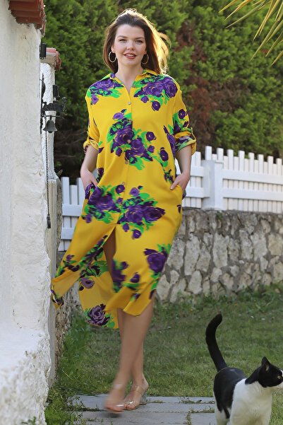 Chiccy Жовта сорочка з ґудзиками, довгими рукавами, прихованими кишенями, пов...