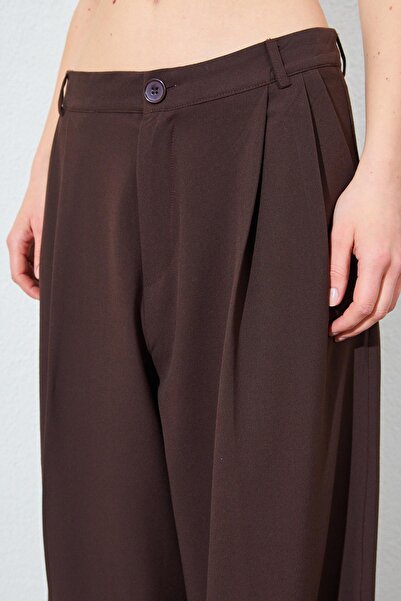 TENA Γυναικείο Καφέ Διπλό Πλισέ Παντελόνι Polyviscon Loose Cut