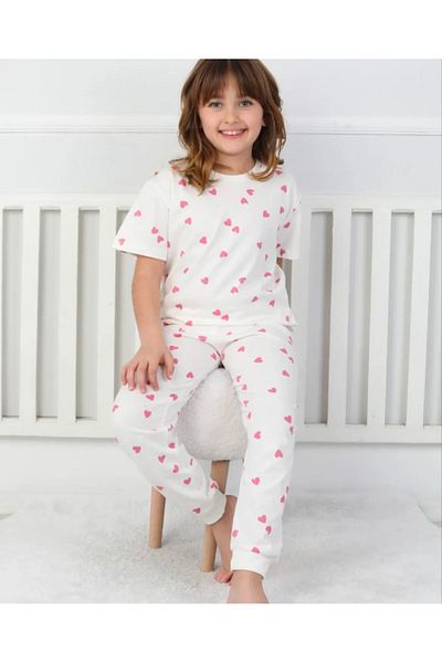 YUMİYUMM Girl's 100% Cotton Pink Heart Pajama Set