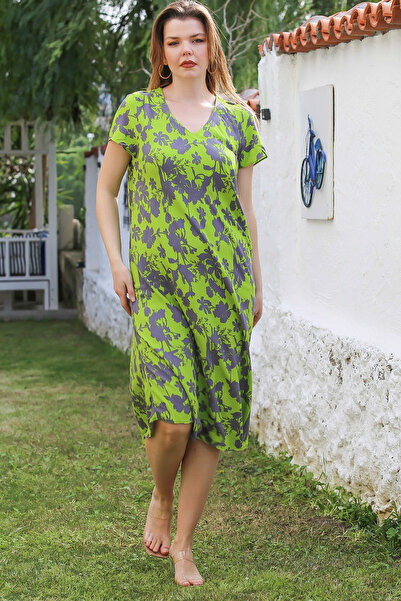 Chiccy Πράσινο φόρεμα με λαιμόκοψη V με χαμηλό μανίκι Casuall Vis kin