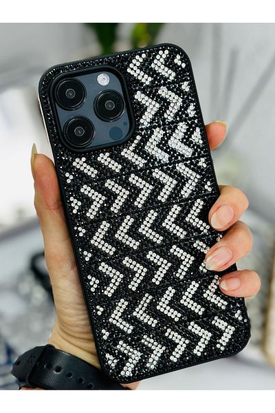 Go Aksesuar حافظة سيليكون متوهجة بتصميم ألماس منقوشة ومتوافقة مع هاتف Iphone 15 Pro