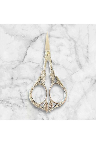 OZN AKSESUAR Promise Engagement Scissors, Ribbon Opening Special Day Merasim Sewing Embroidery Scissors with Birds Silver