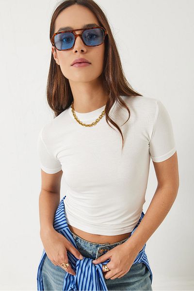 Bianco Lucci Women's Crew Neck Short Sleeve Slim Fit Basic Modal T-Shirt 60283108