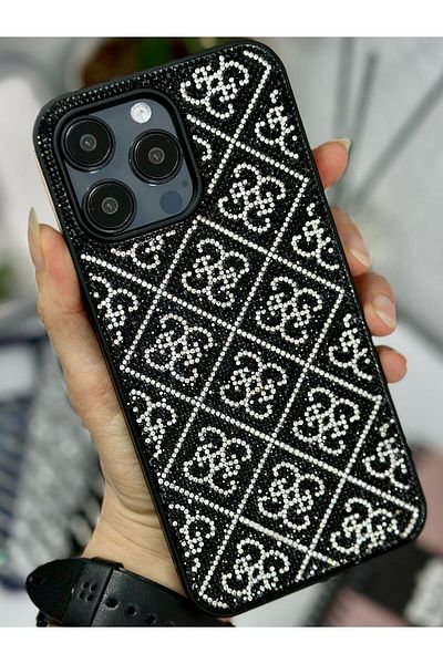 Go Aksesuar حافظة سيليكون متوهجة بتصميم ألماس منقوشة ومتوافقة مع هاتف Iphone 15 Pro