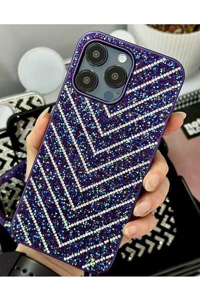 Go Aksesuar حافظة سيليكون متوافقة مع هاتف Iphone 16 Promax بتصميم ماسي مرصع بأحجار الراين اللامعة