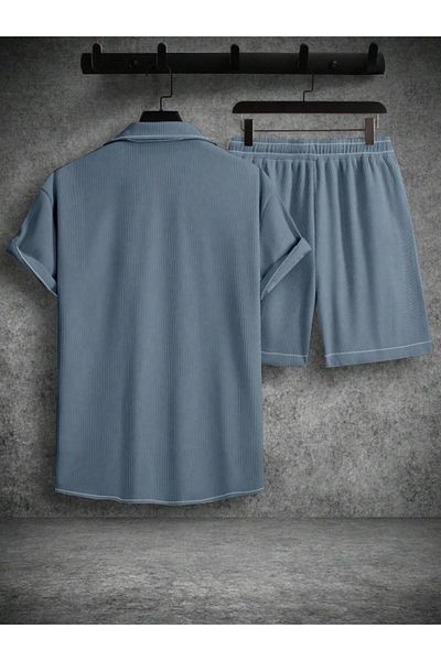Altamira Men's Smoke Gray Short Sleeve Shirt Shorts Ottoman Set